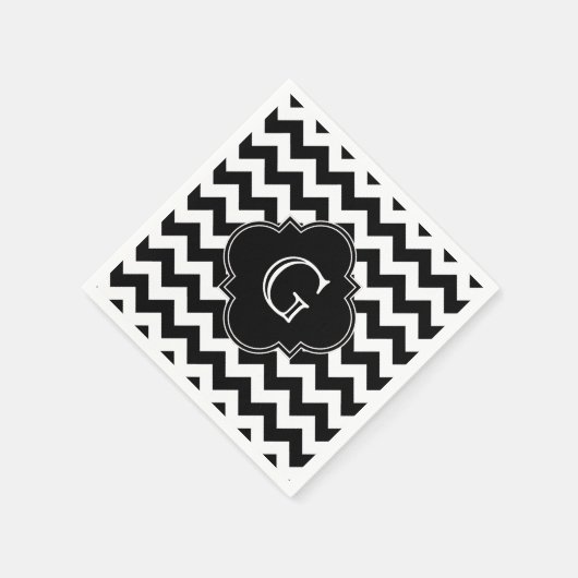 Black White Chevron Black Quatrefoil Monogram Servet (Hoek)