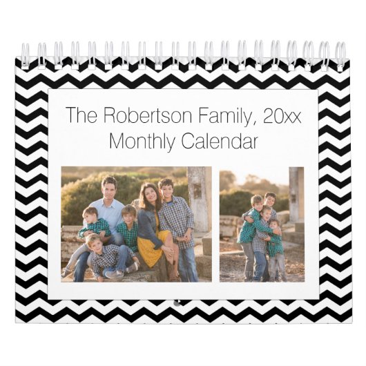 Black White Chevron Custom Photo Collage 24-Afbeel Kalender (Hoes)