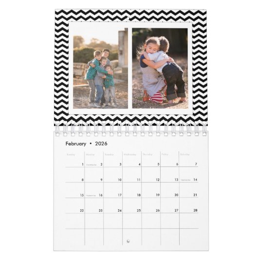 Black White Chevron Custom Photo Collage 24-Afbeel Kalender (Feb 2026)