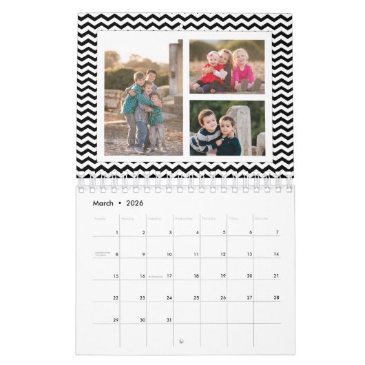 Black White Chevron Custom Photo Collage 24-Afbeel Kalender (Mar 2026)