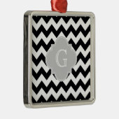 Black White Chevron Gray Quatrefoil Monogram Metalen Ornament (Rechts)