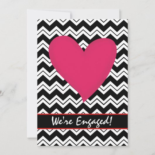 Black White Chevron Heart Engagement Party Uitnodi Kaart (Voorkant)