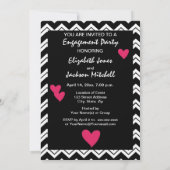 Black White Chevron Heart Engagement Party Uitnodi Kaart (Achterkant)