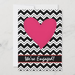 Black White Chevron Heart Engagement Party Uitnodi Kaart
