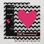 Black White Chevron Heart Jubileum Party Invite Kaart (Voorkant / Achterkant)