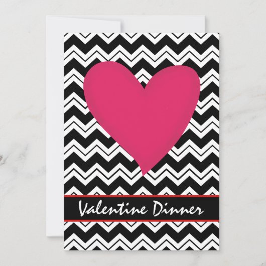 Black White Chevron Heart Valentijn Invitation Kaart (Voorkant)