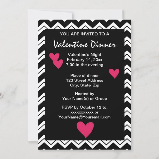 Black White Chevron Heart Valentijn Invitation Kaart (Achterkant)