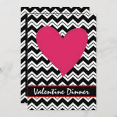 Black White Chevron Heart Valentijn Invitation Kaart (Voorkant / Achterkant)