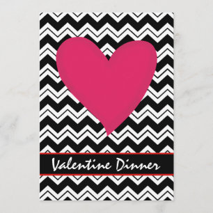 Black White Chevron Heart Valentijn Invitation Kaart