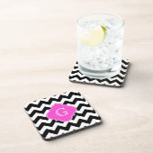 Black White Chevron Hot Pink Quatrefoil Monogram Onderzetter (Rechterzijde)