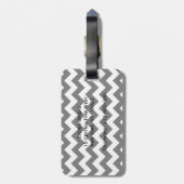 Black White Chevron Lila Quatrefoil Monogram Bagagelabel (Achterkant verticaal)