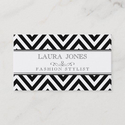 Black + White Chevron Mode Stylist Sjabloon Visitekaartje (Voorkant)