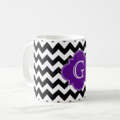 Black White Chevron Paars Quatrefoil Monogram Koffiemok (Voorkant links)