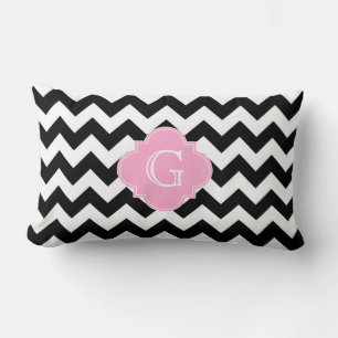 Black White Chevron Pink Quatrefoil Monogram Kussen