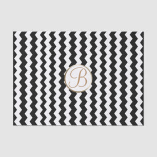 Black White Chevron Print Monogram Letter Initiaal Tissuepapier