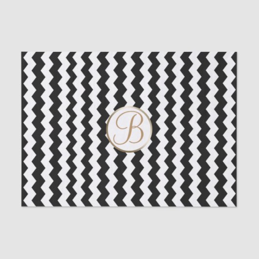 Black White Chevron Print Monogram Letter Initiaal Tissuepapier (Voorkant)