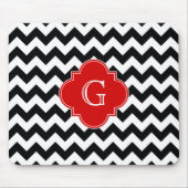 Black White Chevron Red Quatrefoil Monogram Muismat (Voorkant)