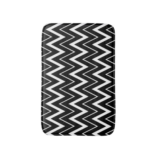 Black White Chevron Striped Badmat (Voorkant Verticaal)