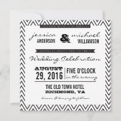 Black & White Chevron Typography Wedding Invite Kaart (Voorkant)