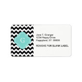 Black White Chevron Zig-Zag Turquoise Monogram Etiket (Voorkant)