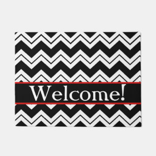 Black White Chevron ZigZag Welkom Aangepast Deurmat
