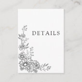 Black White Chic Botanical QR Code Wedding Details Informatiekaartje (Voorkant)