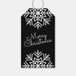 Black & White Chic Merry Christmas w/ Snowflakes Cadeaulabel
