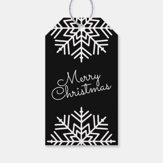 Black & White Chic Merry Christmas w/ Snowflakes Cadeaulabel (Voorkant)
