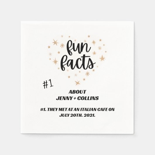 Black White Chic Modern Fun Facts Hearts Wedding Servet (Voorkant)
