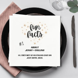 Black White Chic Modern Fun Facts Hearts Wedding Servet