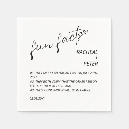Black White Chic Modern Fun Facts Script Weddensch Servet (Voorkant)