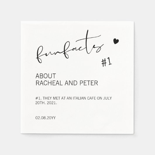 Black White Chic Modern Fun Facts Script Weddensch Servet (Voorkant)