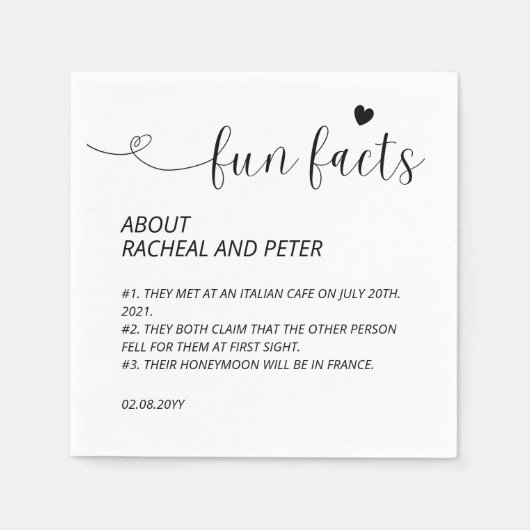 Black White Chic Modern Fun Facts Script Weddensch Servet (Voorkant)