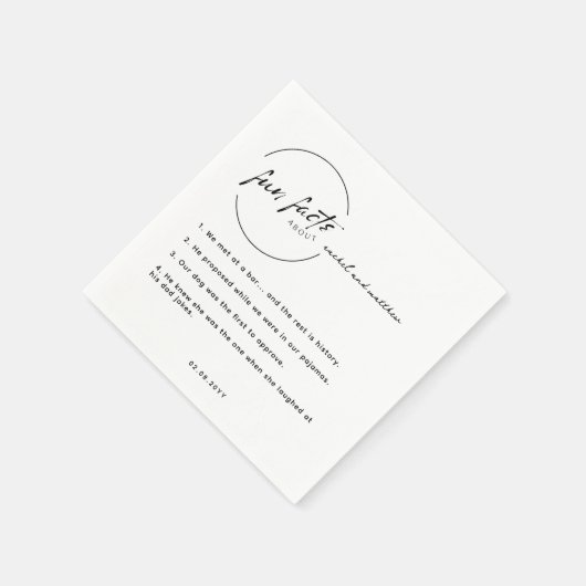 Black White Chic Modern Fun Facts Wedding Servet (Hoek)
