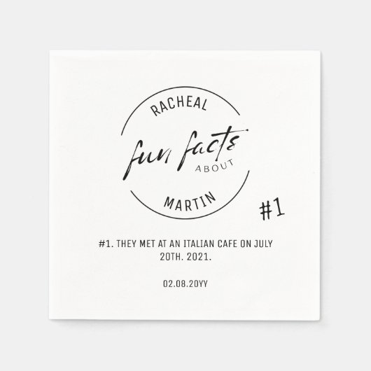 Black White Chic Modern Fun Facts Wedding Servet (Voorkant)