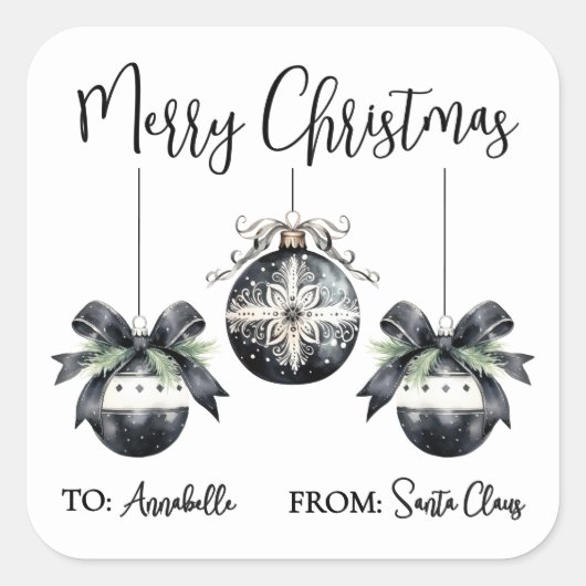 Black White Christmas Gift Tag Sticker (Voorkant)