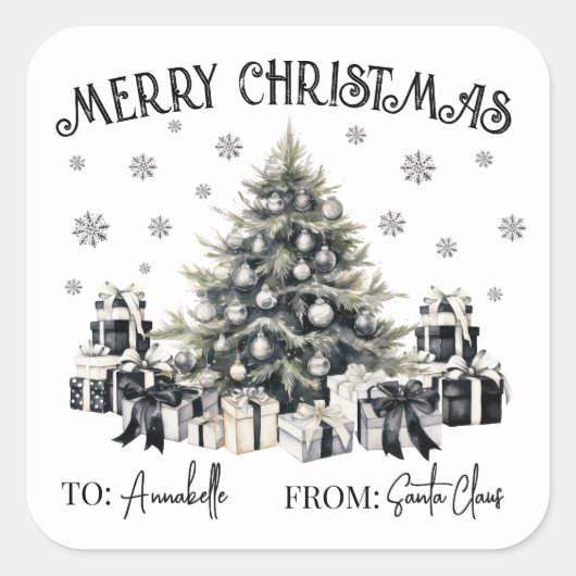 Black White Christmas Gift Tag Sticker (Voorkant)