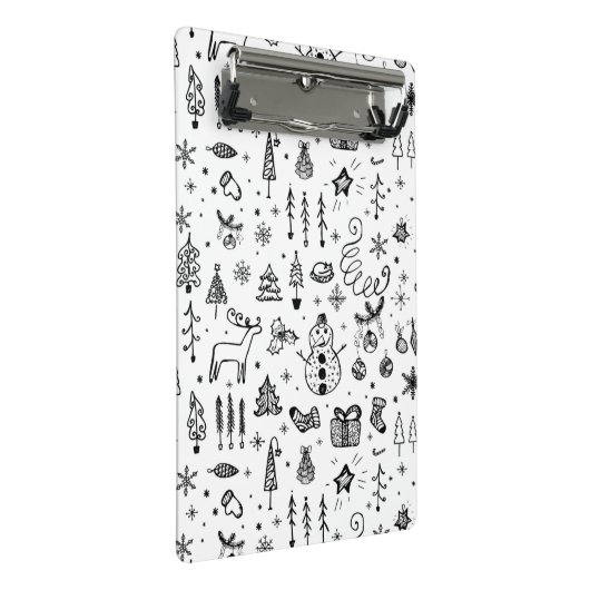 Black & White Christmas Icons Pattern – Cute  Mini Klembord (Schuin)