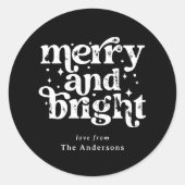 Black & White Christmas Merry & Bright Custom Ronde Sticker (Voorkant)