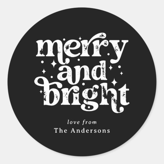 Black & White Christmas Merry & Bright Custom Ronde Sticker (Voorkant)