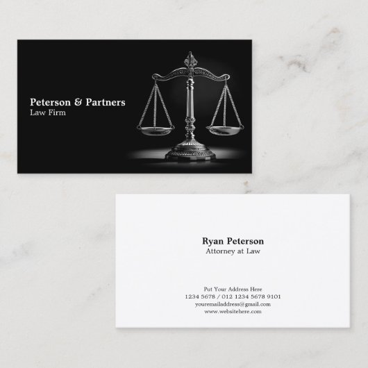 Black & White Chrome Schaal van Gerechtigheid op Z Visitekaartje (Voorkant / Achterkant)