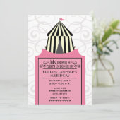 Black & White Circus Tent w Pink Ticket Birthday Kaart (Staand voorkant)