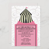 Black & White Circus Tent w Pink Ticket Birthday Kaart (Voorkant / Achterkant)