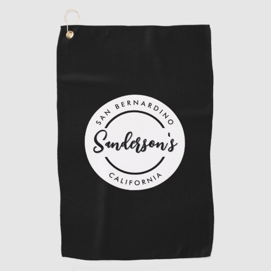 Black White City Plaats Locatie Naam Circle Golfhanddoek (Voorkant)