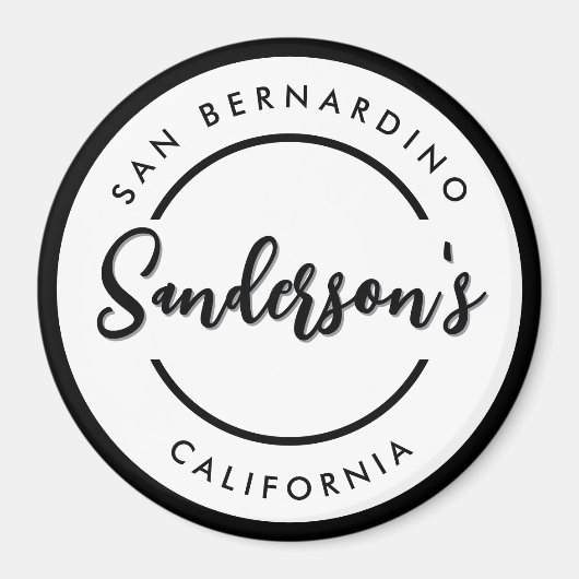 Black White City Plaats Locatie Naam Circle Magneet (Voorkant)