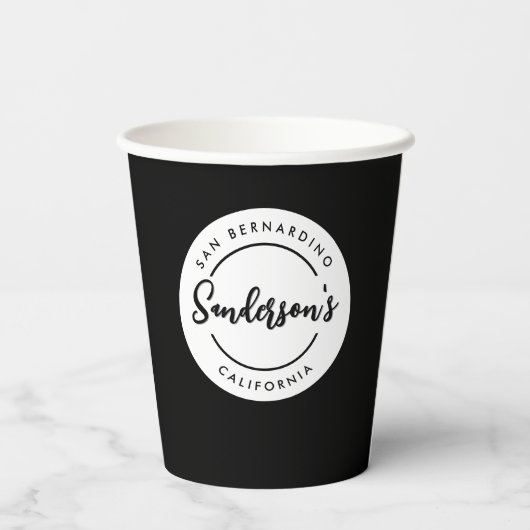 Black White City Plaats Locatie Naam Circle Papieren Bekers (Achterkant)