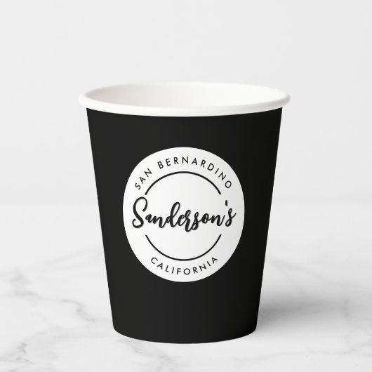 Black White City Plaats Locatie Naam Circle Papieren Bekers (Voorkant)
