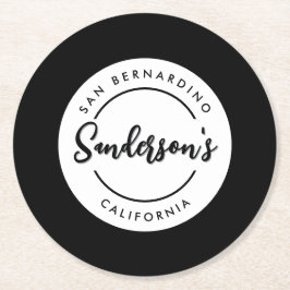 Black White City Plaats Locatie Naam Circle Ronde Kartonnen Onderzetter