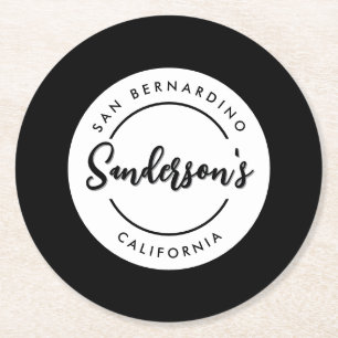 Black White City Plaats Locatie Naam Circle Ronde Kartonnen Onderzetter