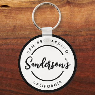 Black White City Plaats Locatie Naam Circle Sleutelhanger